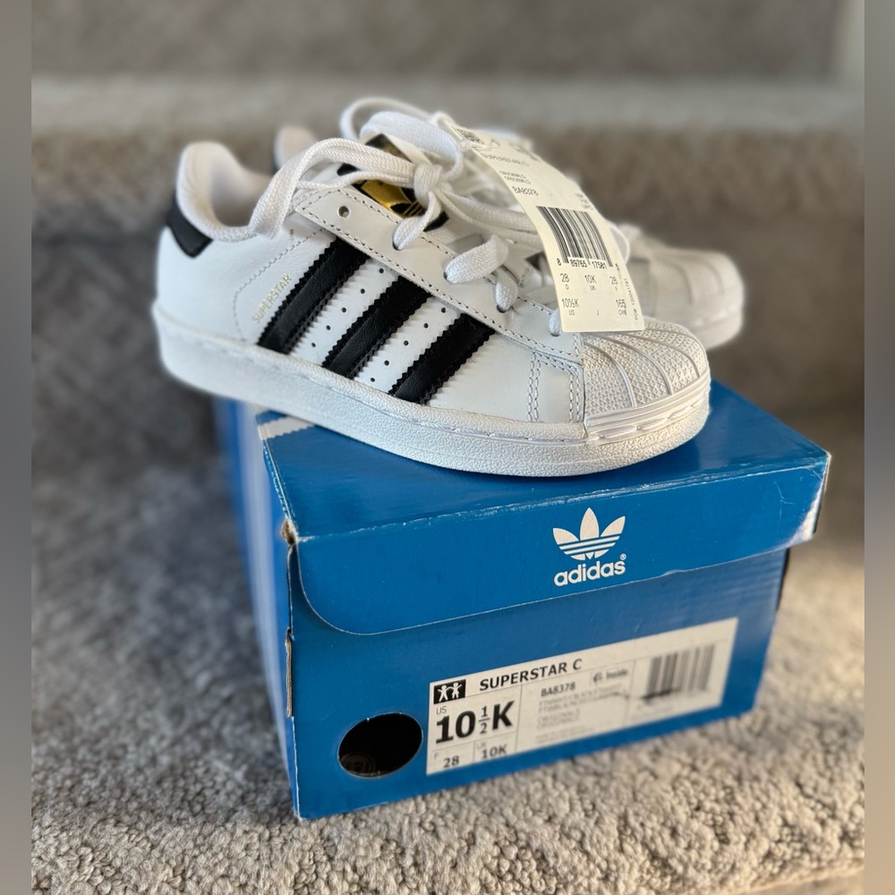 Adidas Superstar Kids Sneakers - White and Black Size 10.5k
